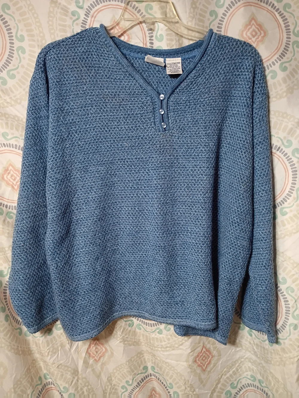 Bobbie Brooks Light Blue Knit V-Neck Sweater with Button Placket